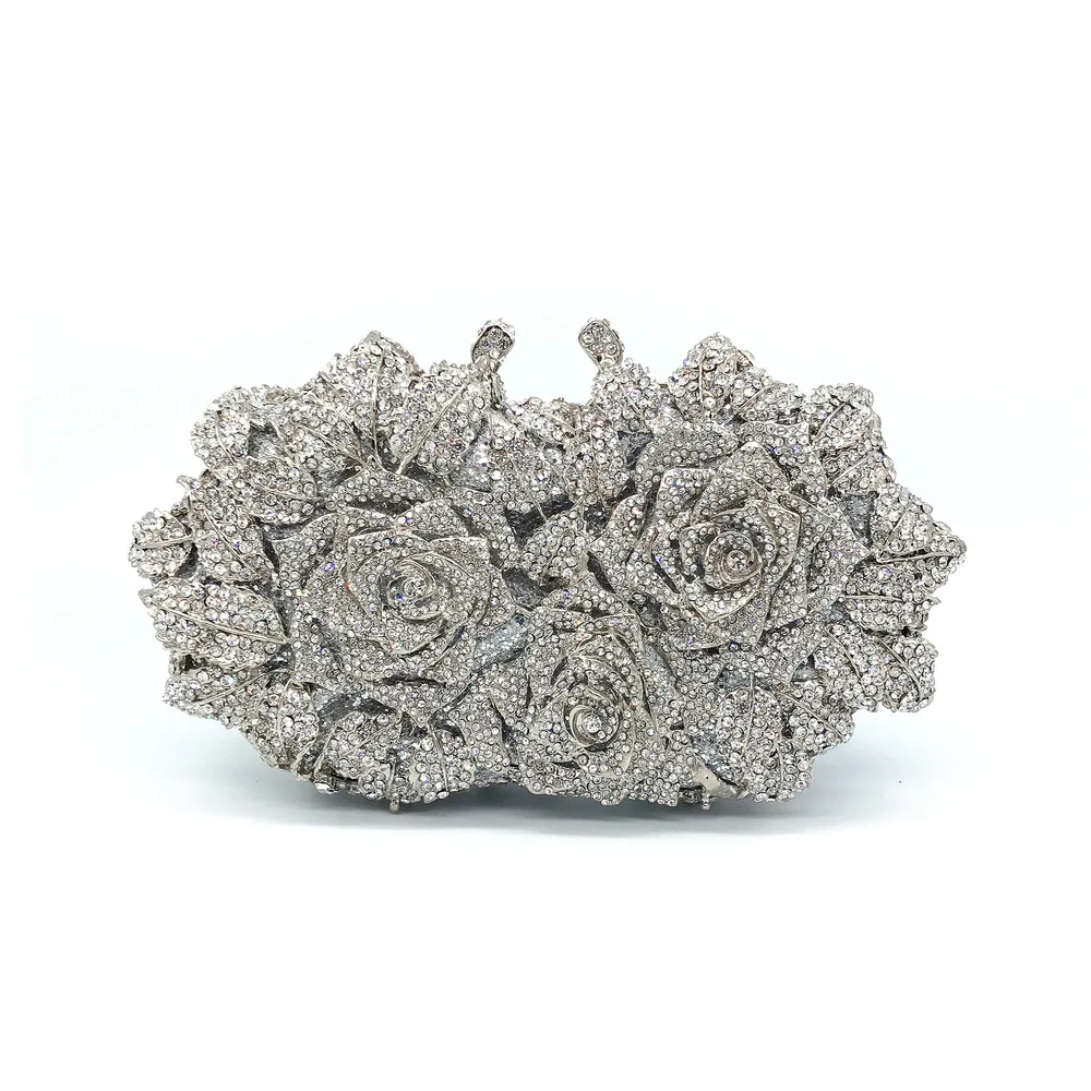 

Hollow Rose Diamond Dinner Bag Metal Women's Bag Annual Meeting Evening Dress Bag Banquet Diamond Clutch Luxury Designer Handbag