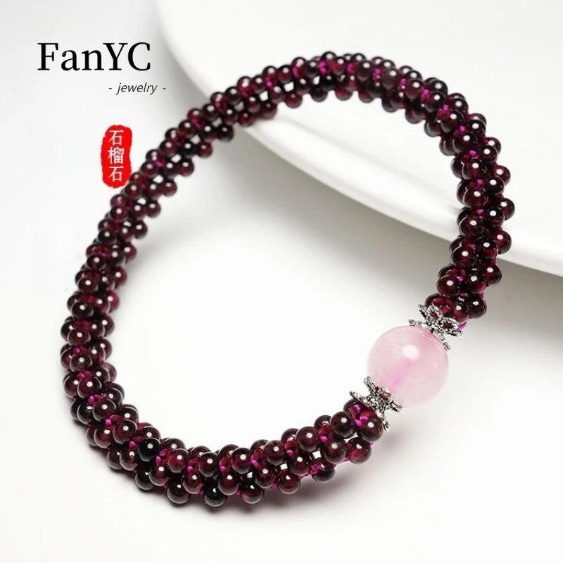 

Natural Garnet DIY Hand-Knotted Auspicious Knot Bracelet Exquisite and Fashionable Garnet Crystal Bracelet Ladies' Gift