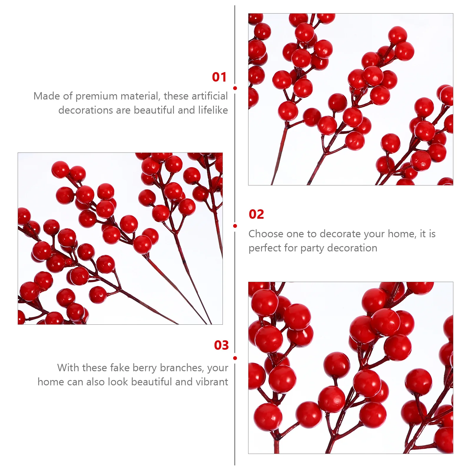 

20pcs Simulation Red Berries Branch Artificial Flower Branches For Xmas Party Decoration Home Decor Berry Picks Banquet