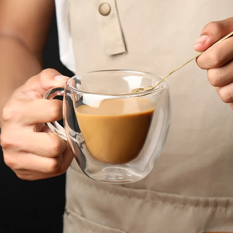 1 Stück Hochtemperaturbeständige Tasse mit Geschenk, hochwertige Kaffeetasse, Paar, kreative Liebe, doppellagiges Glas mit Griff