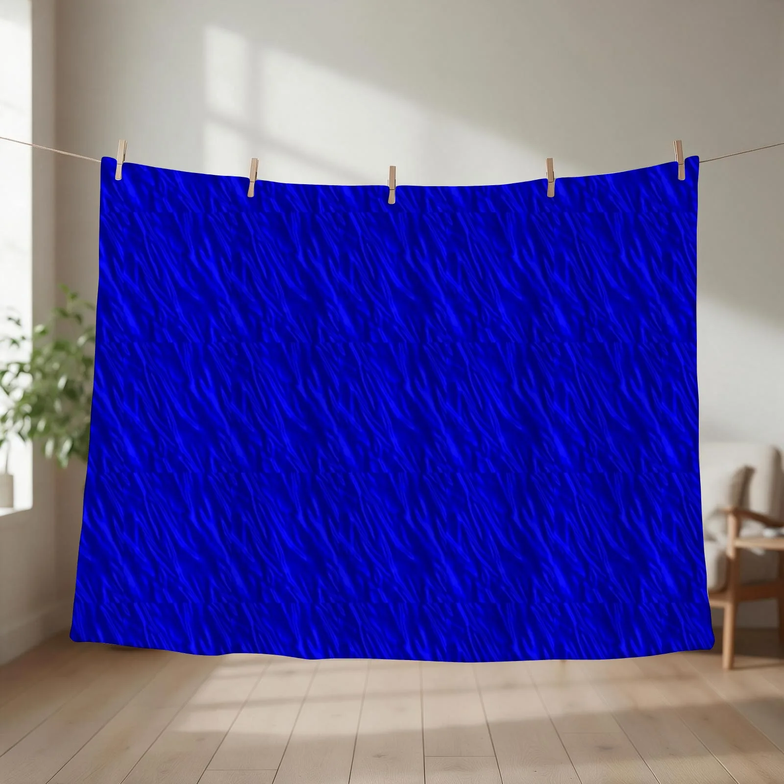 New Electric Blue Silk Print Throw Blanket