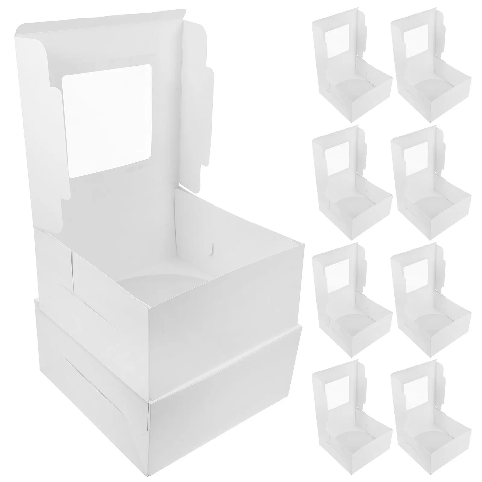 10Pcs Clear Window Cake Boxes 10 Inch White Paper Boxes for Cupcakes Macarons Donuts Pastry Treat Packaging Pie Carriers