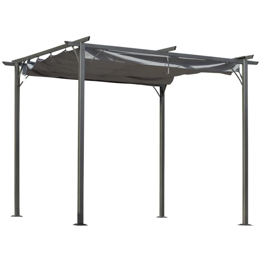 

10 x 10 Canopy Retractable Patio Gazebo UV Protection Canopy Steel Grey