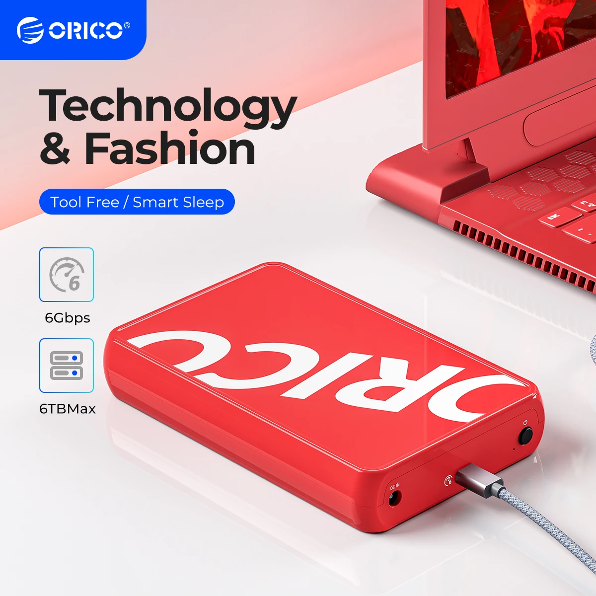 ORICO 3.5" HDD Case 6Gbps USB 3.1 Type-C To SATA 3.0 HDD Enclosure UASP Protocol Auto-Sleep Mode Supported Windows/Linux/Mac OS