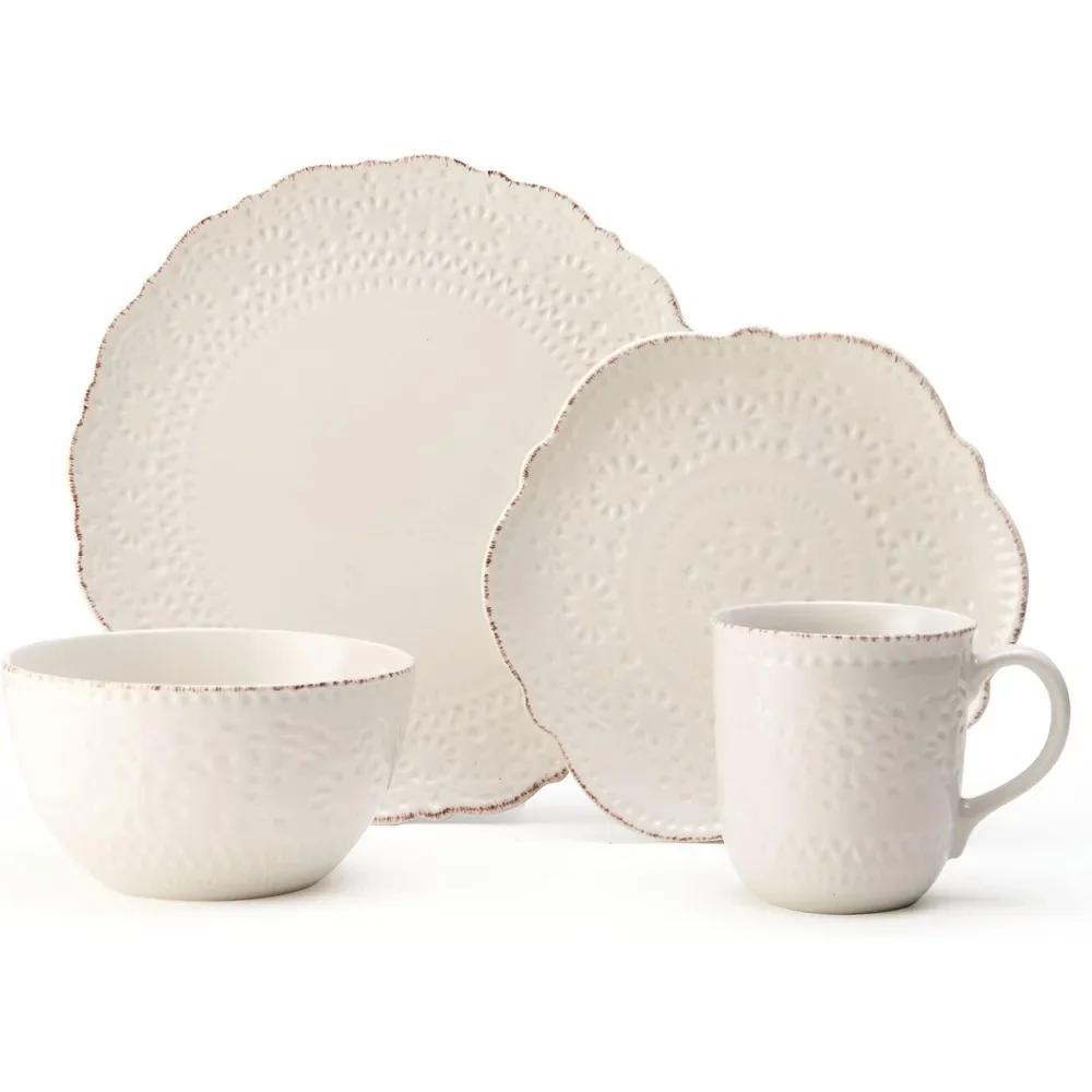 

Chateau Cream 16-Piece Stoneware Dinnerware Set, Service for 4, Off White dinnerware set dishes and plates sets