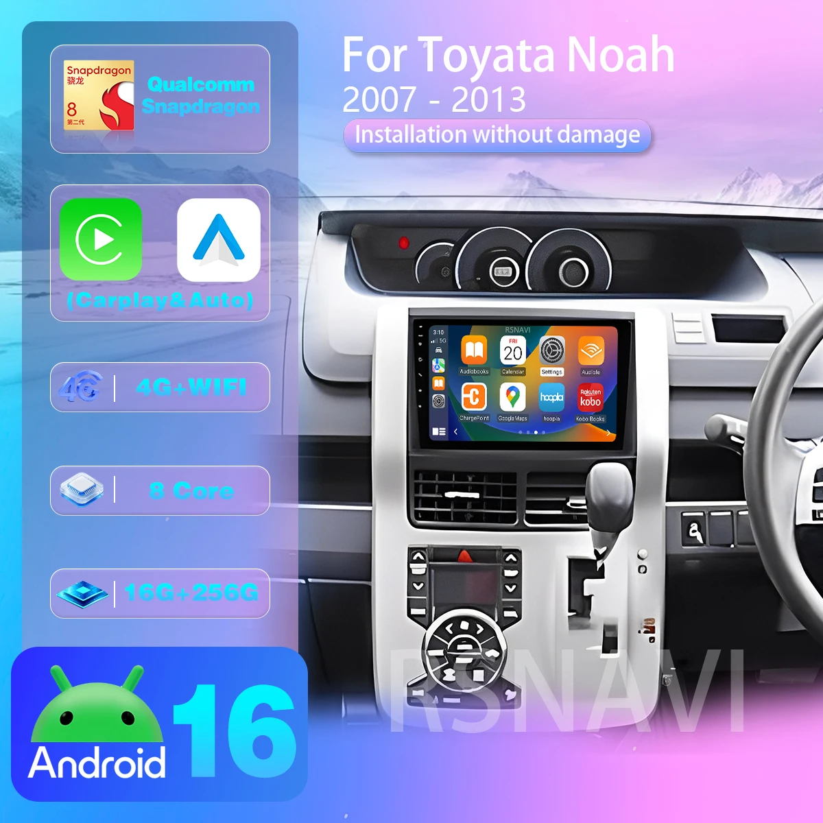Android 16 Für Toyota Noah Voxy 2007 - 2013 2-DIN-Headunit DSP Autoradio Stereo-Autoradio mit kabellosem CarPlay Plug-and-Play