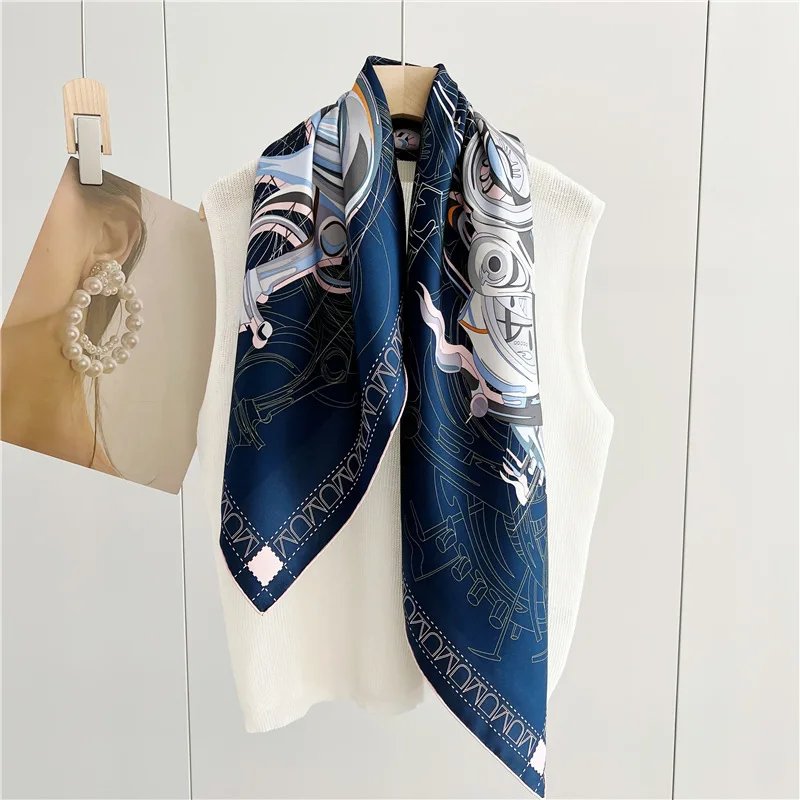 90 Silk Scarf Wraps 2023 Spring Fashion Print 100% Head Silk Scarf Hijab for Hair Wrapping 35\