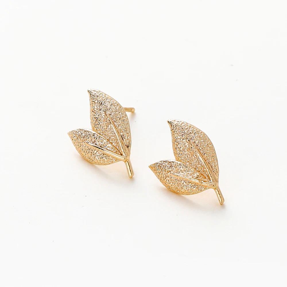 2/4pcs Leaf 11*15MM 18K Gold Color Brass Tree Leaf Leaves Stud Earrings Pins High Quality Jewelry Findings Accessories