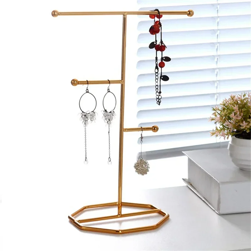 

Creative Newly Metal Gold T-shaped Earrings Ring Necklace Watch Jewelry Shelf Stand Counter Pendant Jewelry Display Stand Racks