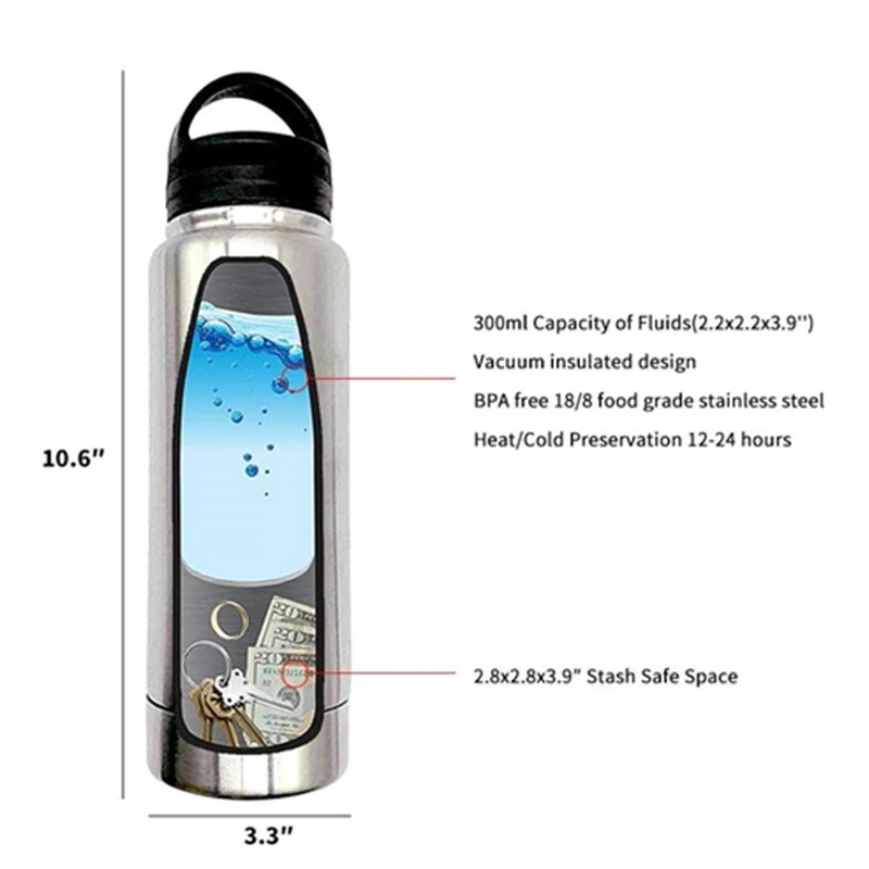 ステンレス製の隠し式ウォーターボトル,日曜大工バージョン,パンチオーガナイザー,キーを非表示にすることができます