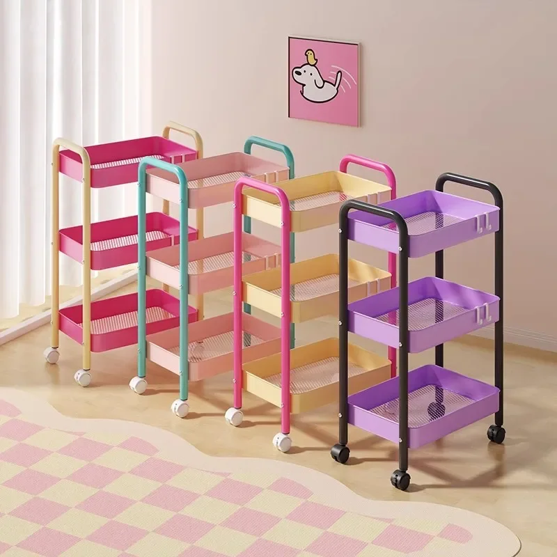 

HOt Contrast Color Trolley Storage Shelf Multi-layer Mobile Cart Organizer Bathroom Storage Rack Storage Rack With Wheels