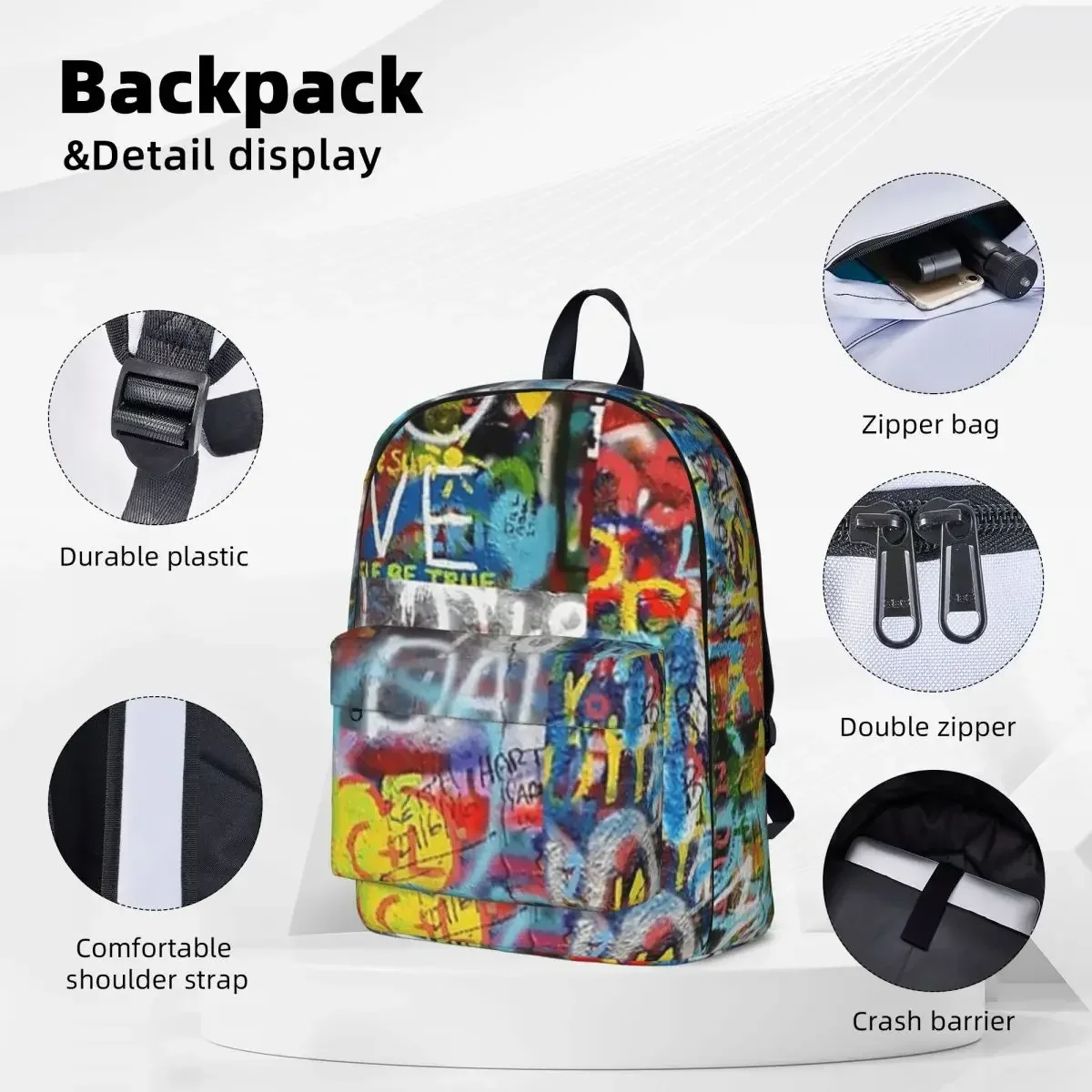 Wall Art Graffiti Backpacks for Woman, Boys and Girls Bookbag, School Bags, Portability Laptop Rucksack, Initiated Bag, Fashion Students