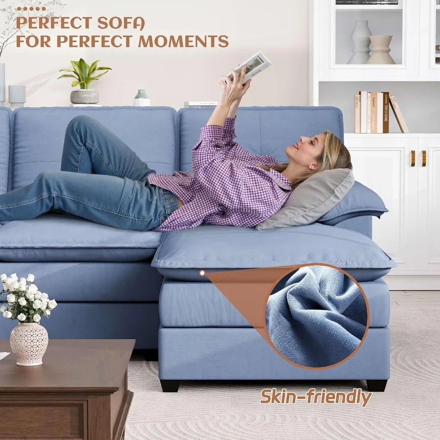 أرائك Sectiol لغرفة المعيشة أريكة سحابة مريحة مع كرسي 110 أريكة مفتوحة 4 مقاعد أريكة وحدات أريكة مقطعية كبيرة مع Ottoma