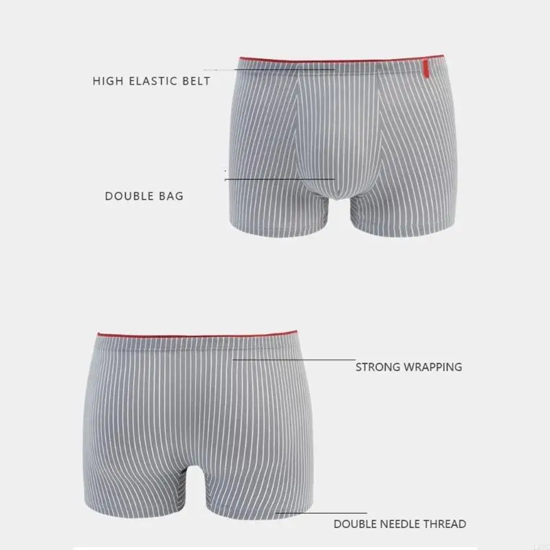 L5YC Men's Briefs Milk Silk Fabric Striped Panties Breathable Underwear Shorts