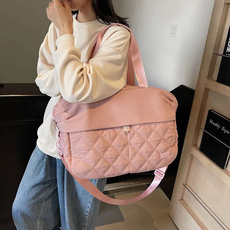 Large Capacity Quilted Embroidery Tote Bag Carry-on Overnight Bag Shoulder Crossbody Diaper Bag Durable Travel Duffle for Women