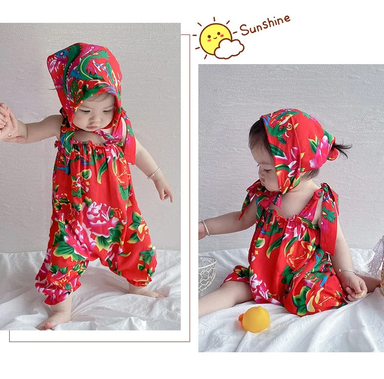 Summer new products for babies - Chinese style, Northeastern large floral pattern, loose-fitting shirt, triangular pants