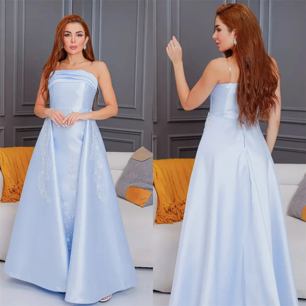 

Customized Gown Prom Dress Saudi Arabia Spaghetti Strap Ball Floor Length Shirred Fold Bead Bespoke Occasion Dresses Formal Even