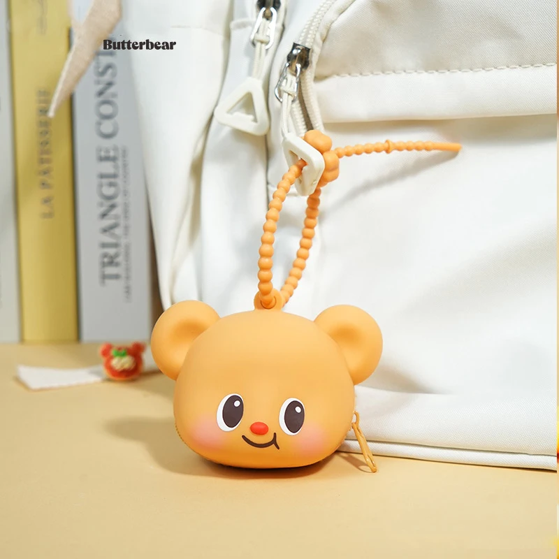 Exquisite Butter Bear Coin Wallet Earphone Bag Keychain Pendant Cartoon Lip Smile Cream Bear Animal Stereo Storage Bag Key Chain