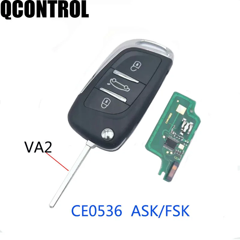 

QCONTROL Car Upgraded Remote Key for CITROEN C2 C3 C4 C5 Berlingo Picasso Vehicle Control Alarm (CE0536 ASK/FSK, 3 Buttons VA2)