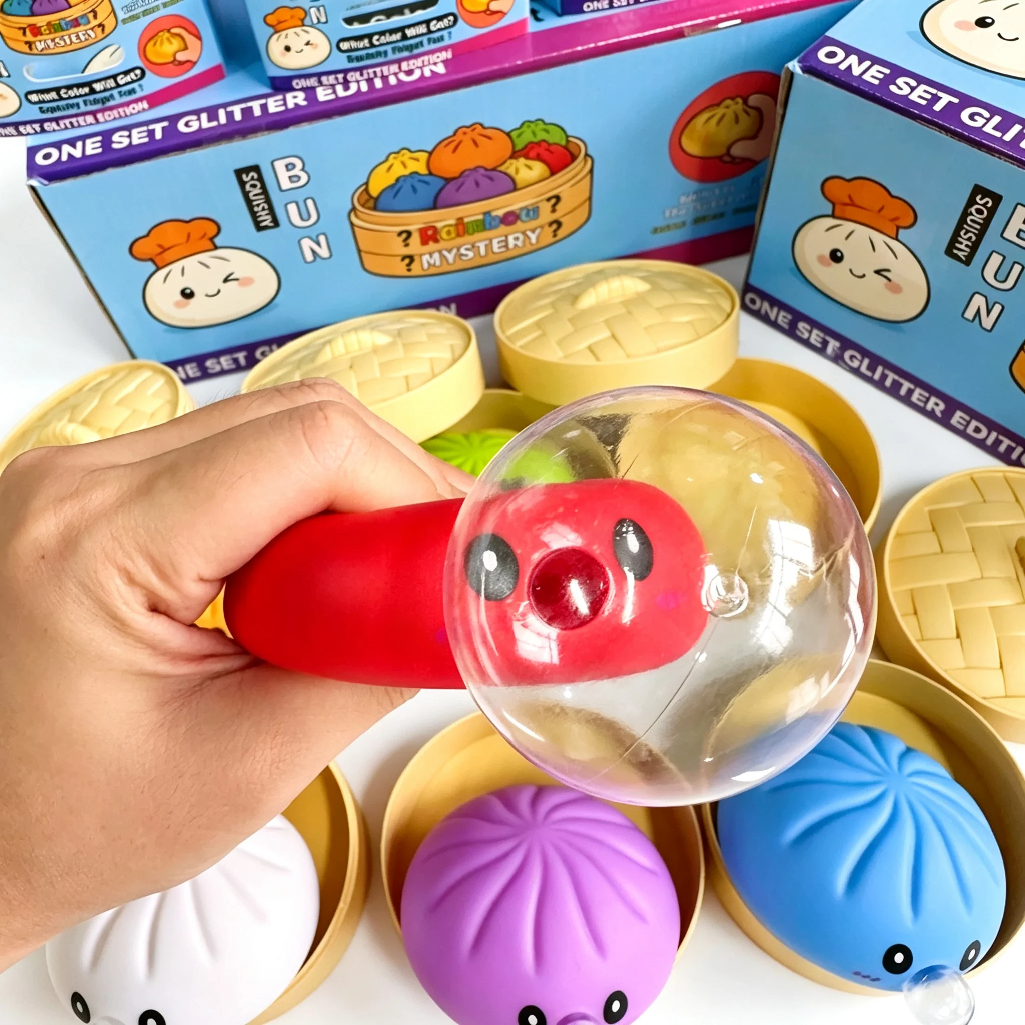 Colorful Smiley Face Dumpling Squishy Bubble-Blowing Blind Box Non-Sticky Slow Rebound Funny Stress Relief Toy view 6