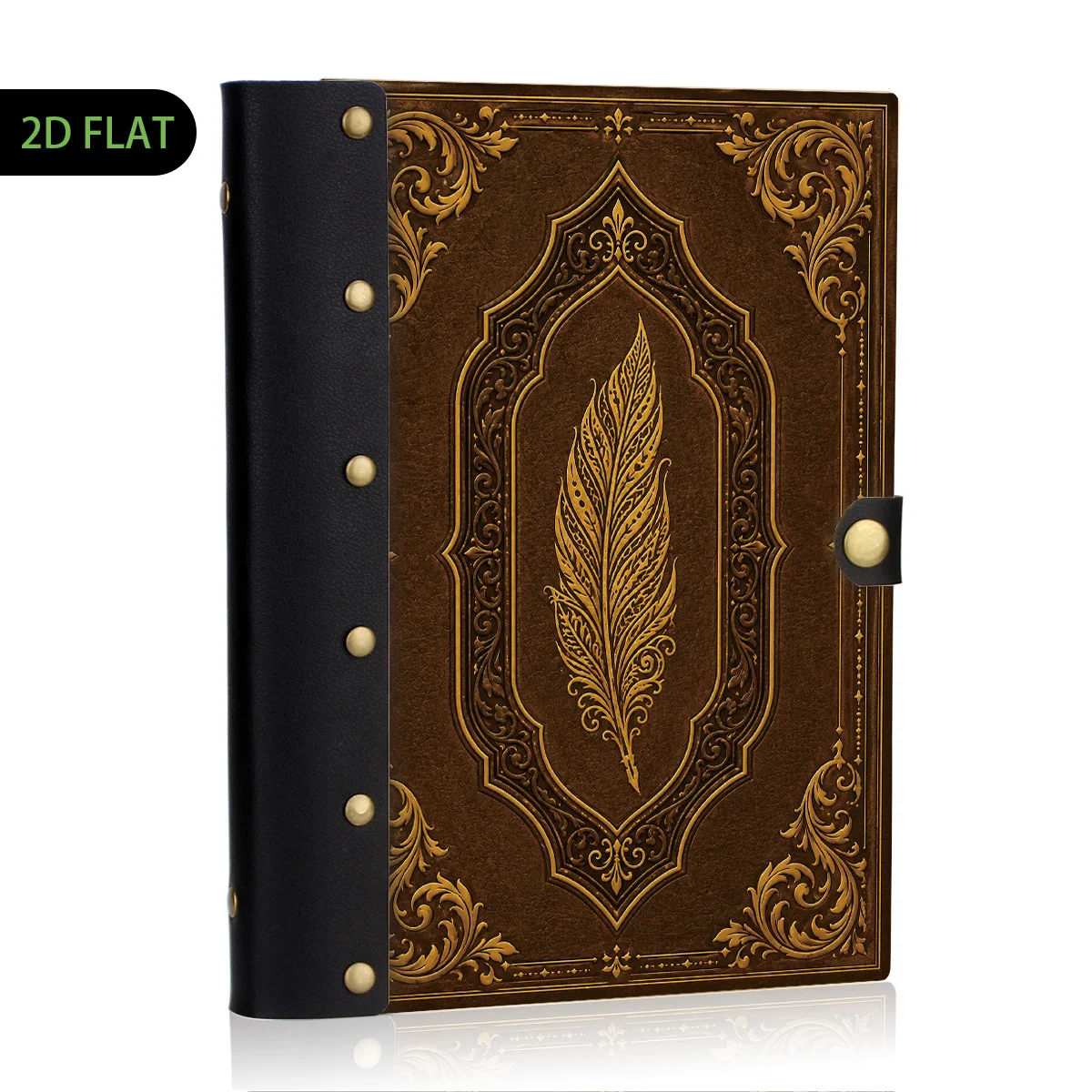 1PC Vintage Feather Engraved Leather 2D Flat Notebook, Retro Rivet Bound Journal, Hardcover Wooden Cover Notebook