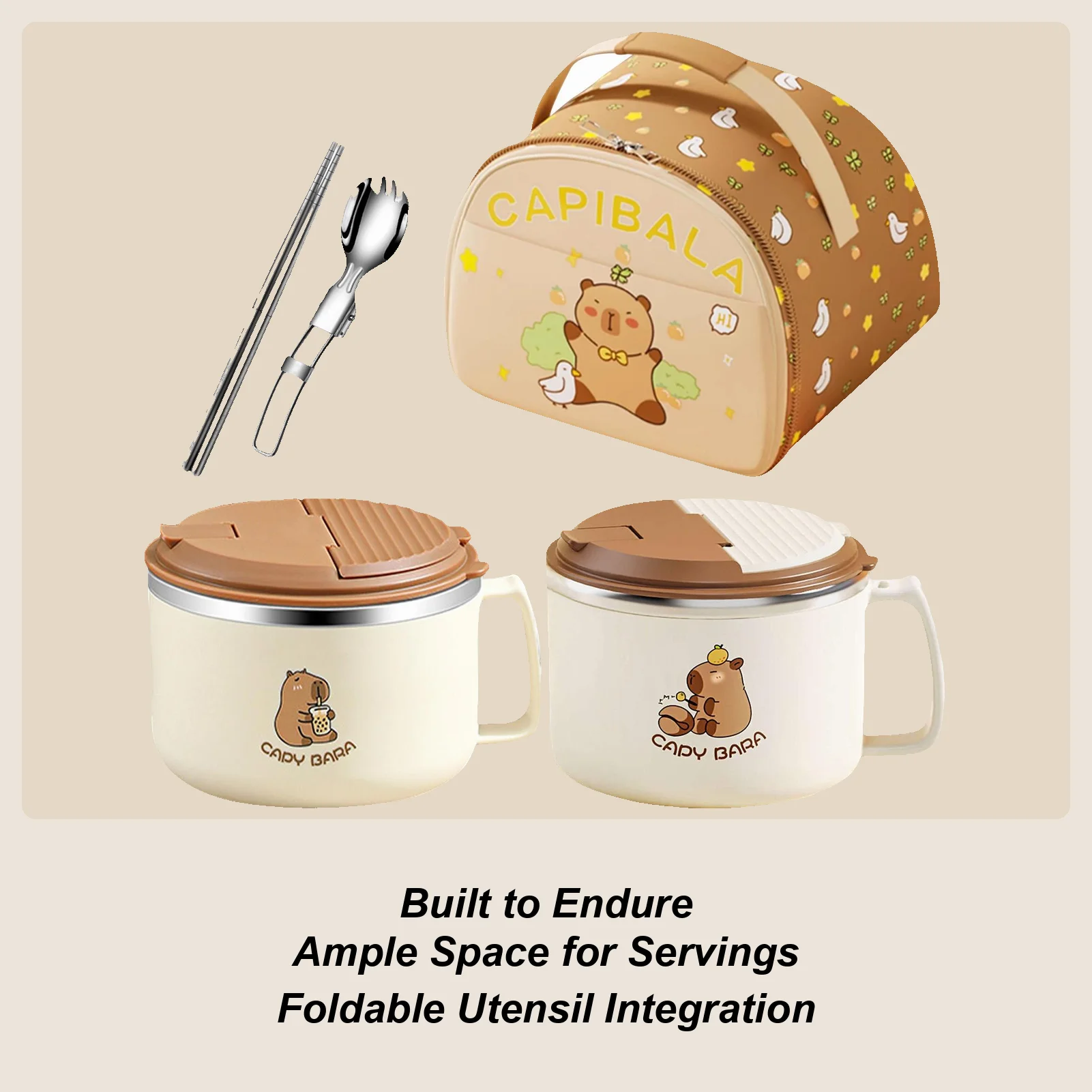 

1300ml Capybara Ramen Bowl Set with Chopsticks Large Soup Noodle Bowl for Everyday Dining Office School Dormitory Travel Home