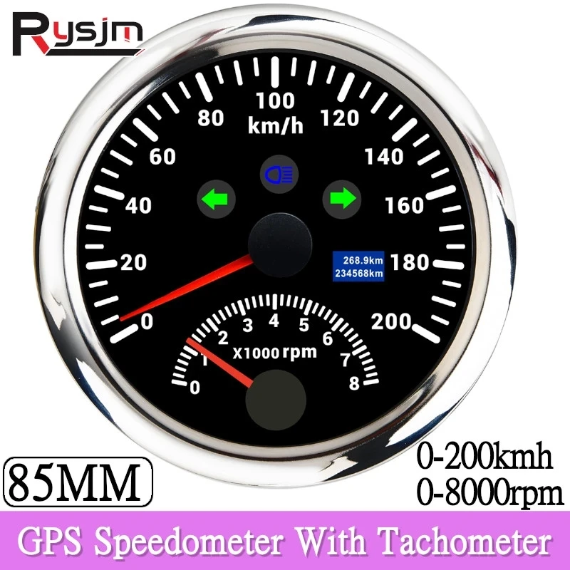Niestandardowy 85mm cyfrowy samochód ciężarowy łódź GPS prędkościomierz 0-200 KM/H 0-120kmh prędkościomierz obrotomierz 8000 obr./min dla ATV morskiego 9-32V