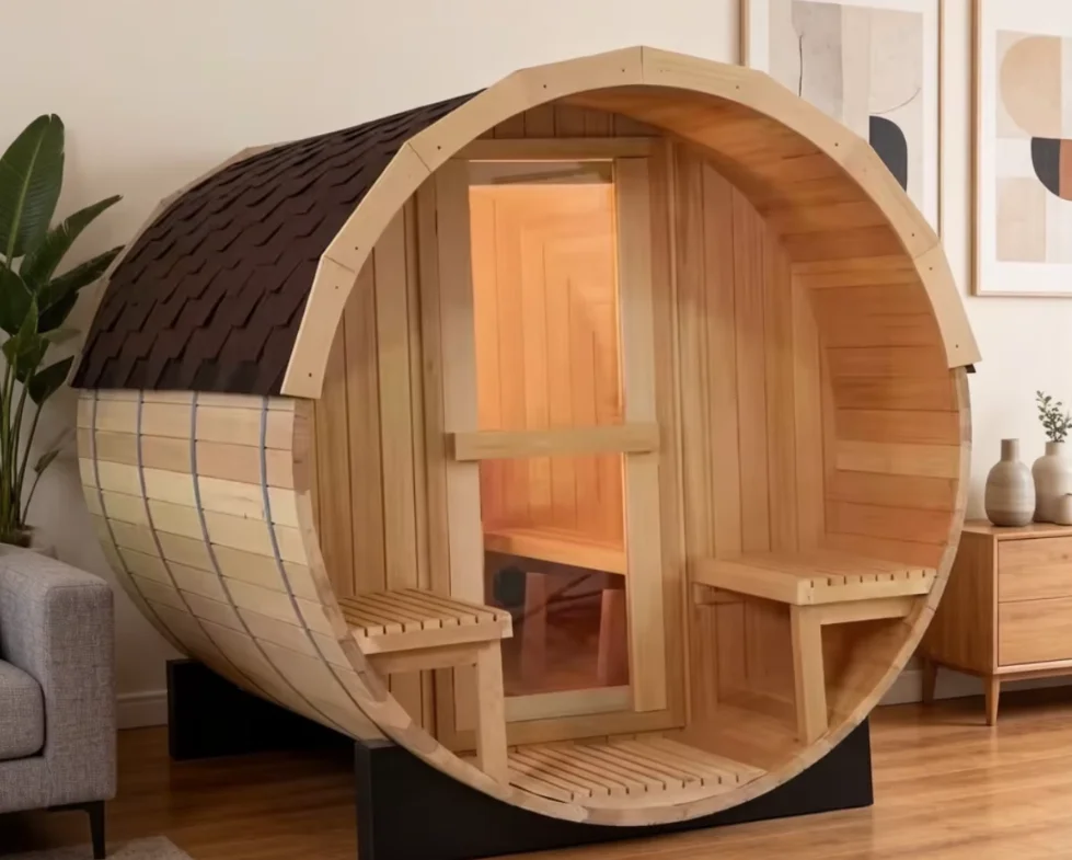 Smartmak Portable Hemlock Wood Home Barrel Sauna Bath Dry and Wet Steam Room Far Infrared Outdoor Sauna