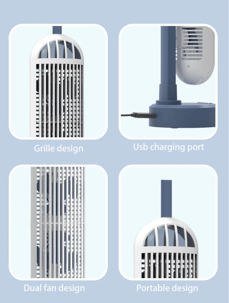 Новинка 2024, портативный USB-вентилятор, внешний вентилятор с тремя вентиляционными отверстиями, двойной мотор, мощный бесшумный вентилятор, перезаряжаемый, с длительным сроком службы батареи