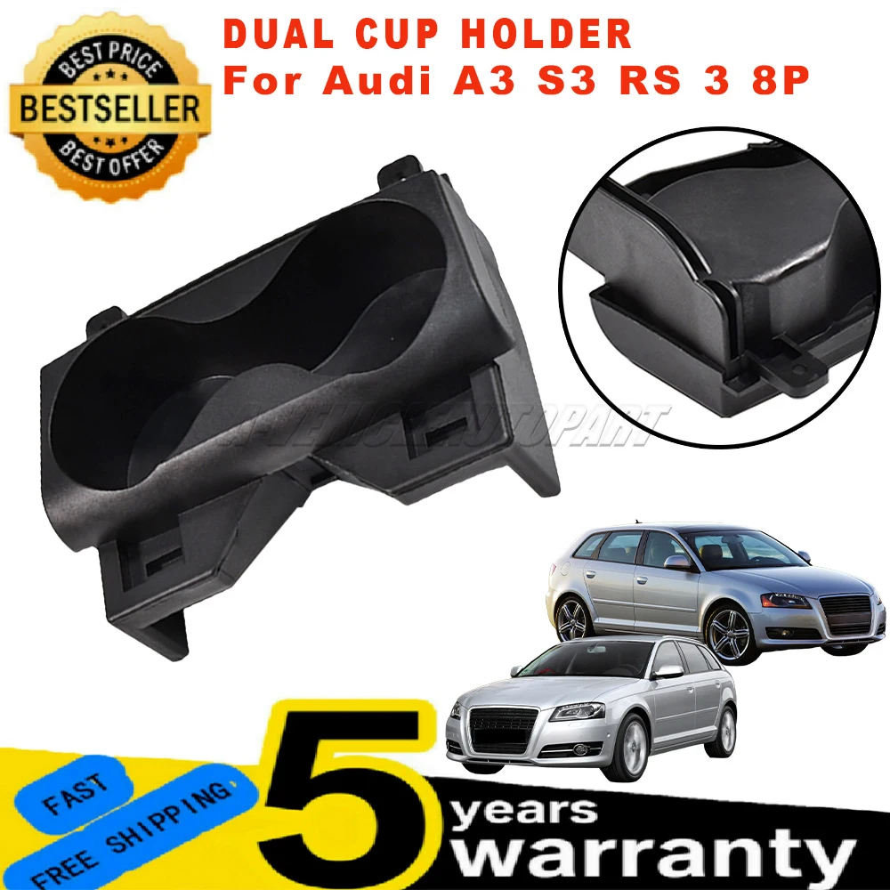 

For Audi A3 S3 RS 3 8P 2004-2013 New Center Control Water Dual Cup Holder ABS Black 1Pc Drink Cup Holder car accessories