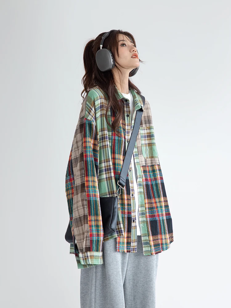 Plaid Shirts Women Asymmetrical Korean Style Leisure Loose Daily Colorful Streetwear Spring Elegant Students Fashion Retro Soft