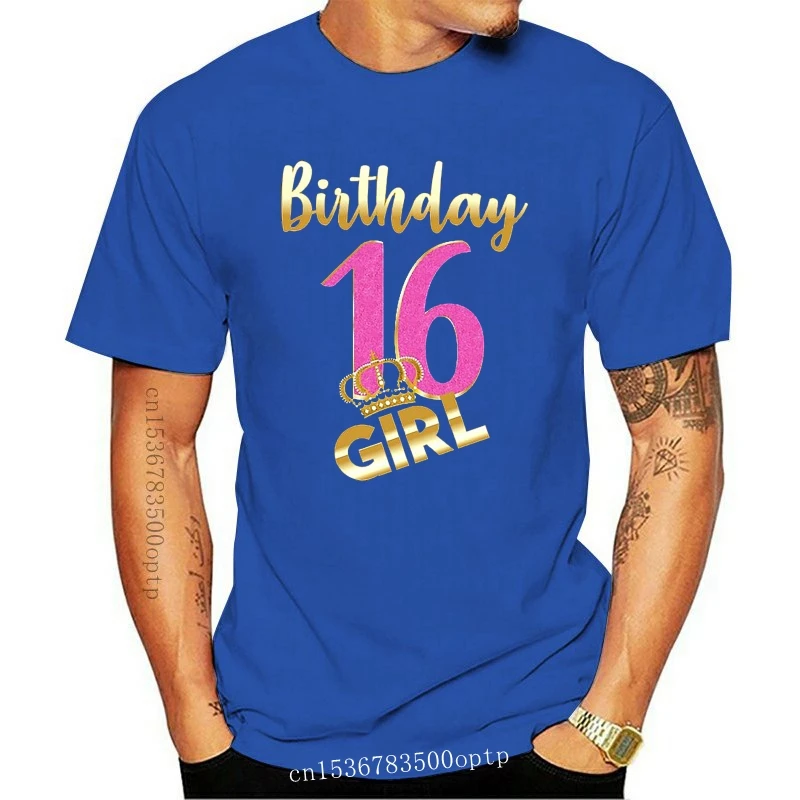 New Men Short sleeve tshirt 16th birthday  Sweet Sixteen  Gold Crown Girl T shirt T Shirt Women t-shirt