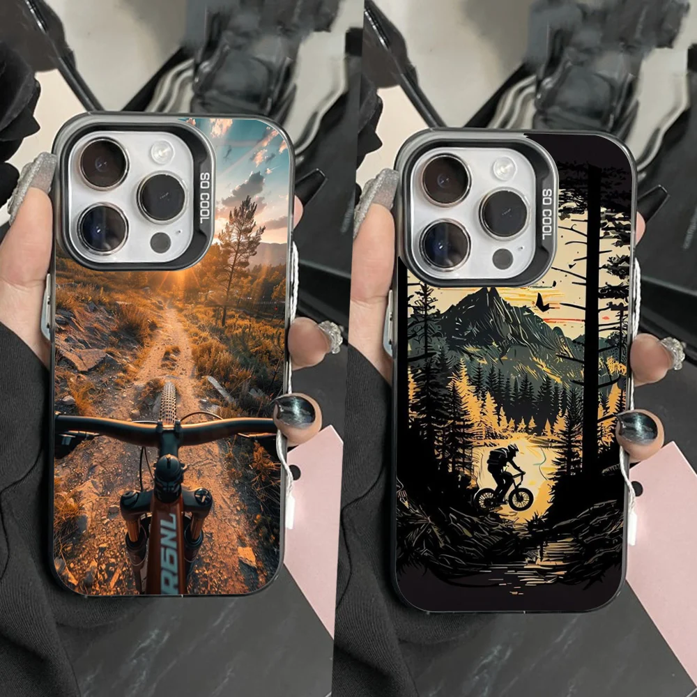 MTB Mountain Bike Cycling Bicycle Phone Case For iPhone 16,15,14,13,12,11,Pro,Max,Plus,Mini,XS Anti Fall Black Matte Hard Bumper