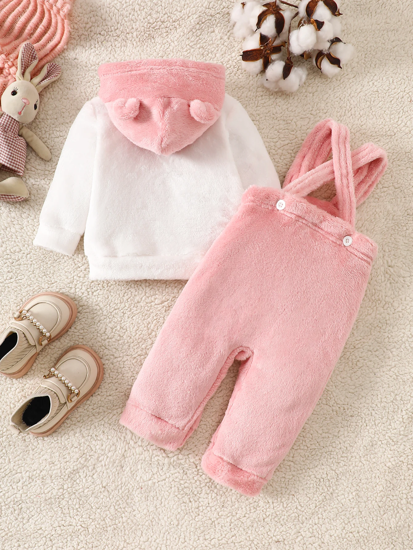 IURNXB Newborn Baby Rabbit Outfits Outdoor suits Girl Fleece  Hooded Coat+Suspender Pants Infant Snowsuits 2pc Clothes Set 1-18M