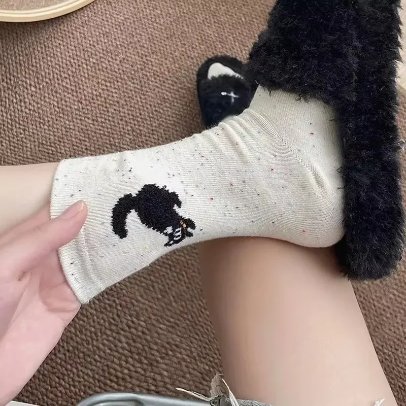 Cartoon Cat Fish Socks Winter Women Girls Warm Cute Vintage Dot Socks Daily Soft Comfortable In Tube Socks Fashion Accessories