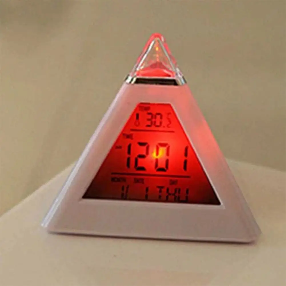 Pyramid Shape Digital Led Alarm Clock Time Date Temperature Display 7 Colors Changing Desk Clock DecoracióN Y Accesorios De Mesa