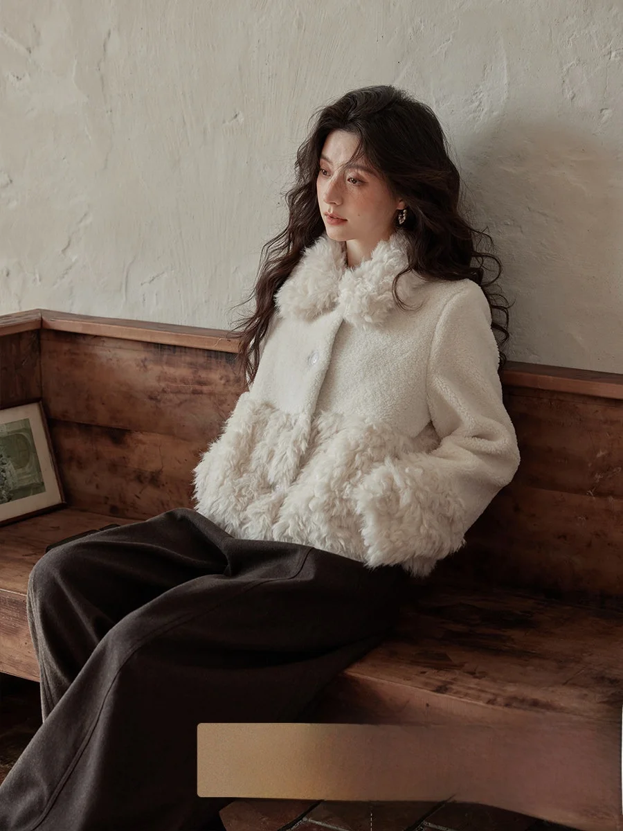 

Зимняя куртка Ximen 2026: новый дизайн, воротник из овчины, белая, женская, для повседневной носки, свободный крой, внутренняя подкладка из полиэстера