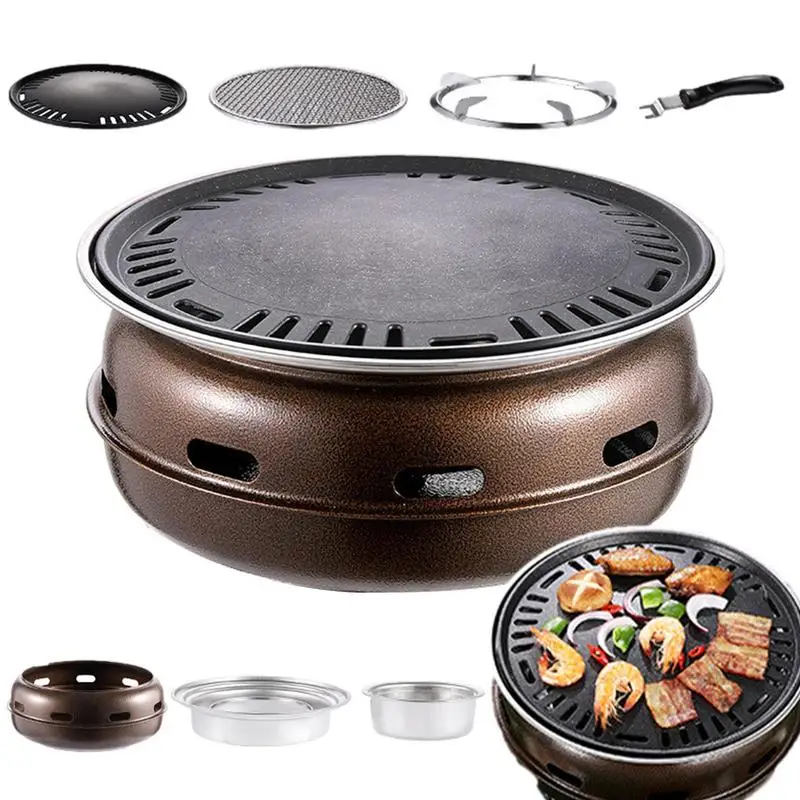 Outdoor Portable Barbecue Oven Portable Camping Grill Stove Charcoal Fire Meat Roasting Household Non Stick Barbecue Stove Pan