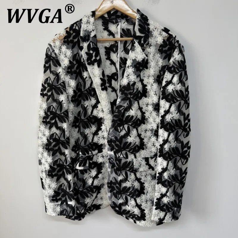 

WVGA Blazer Spring Autumn New Man Heavy Embroidery Mesh See-through Niche Design Trendy Casual Long Sleeve Suit-Coats Ins W10944