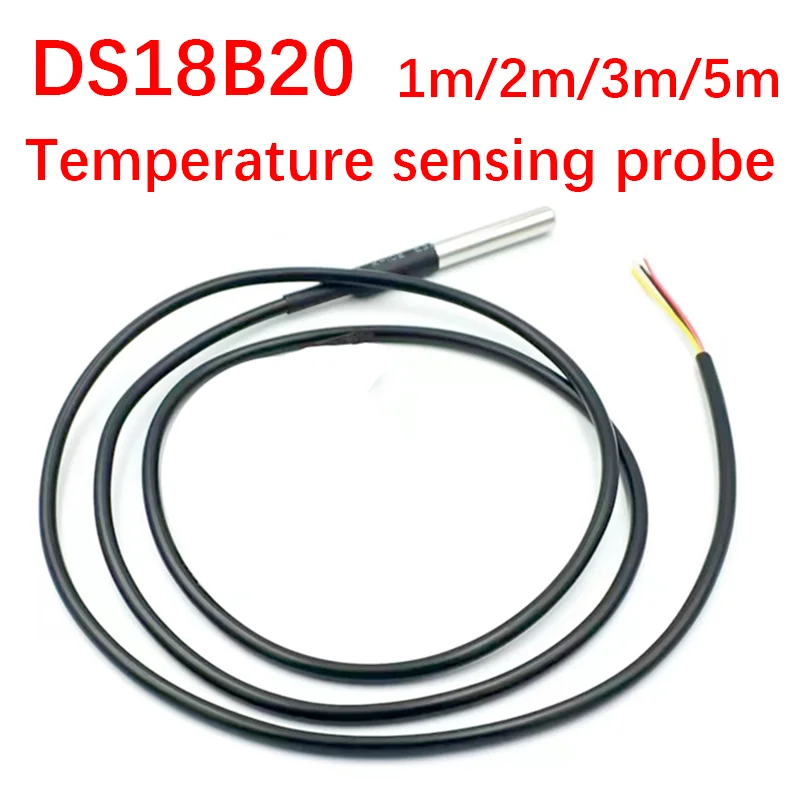 DS18B20 Stainless Steel Package 1M/2M/3M/5M Waterproof 18b20 Cable Probe Temperature Sensor