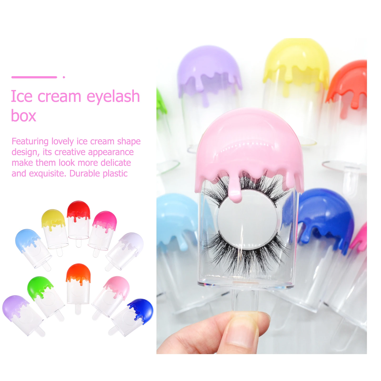 

10 Pcs Ice Cream Eyelash Storage Box Plastic Travel Case Cartoon Containers lash box eyelash holder false eyelash organizer