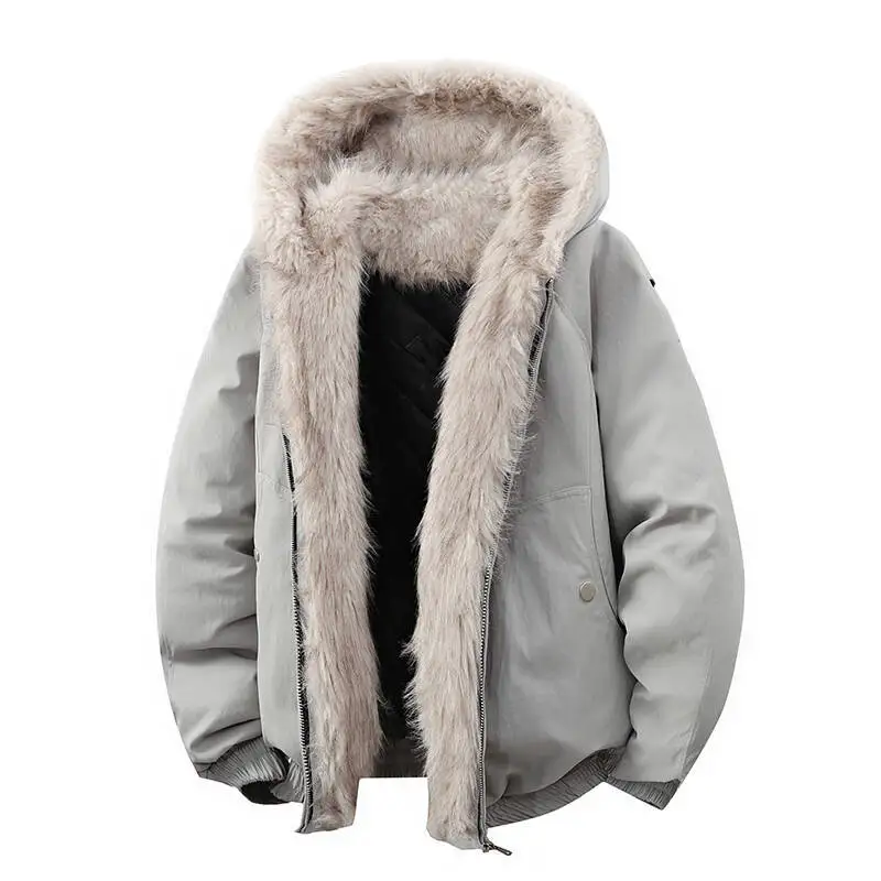 

Осень-зима, мужская парка с меховым воротником, куртка High Street, продаваемый цвет, хлопковая стеганая куртка, толстая теплая куртка свободного покроя на флисовой подкладке