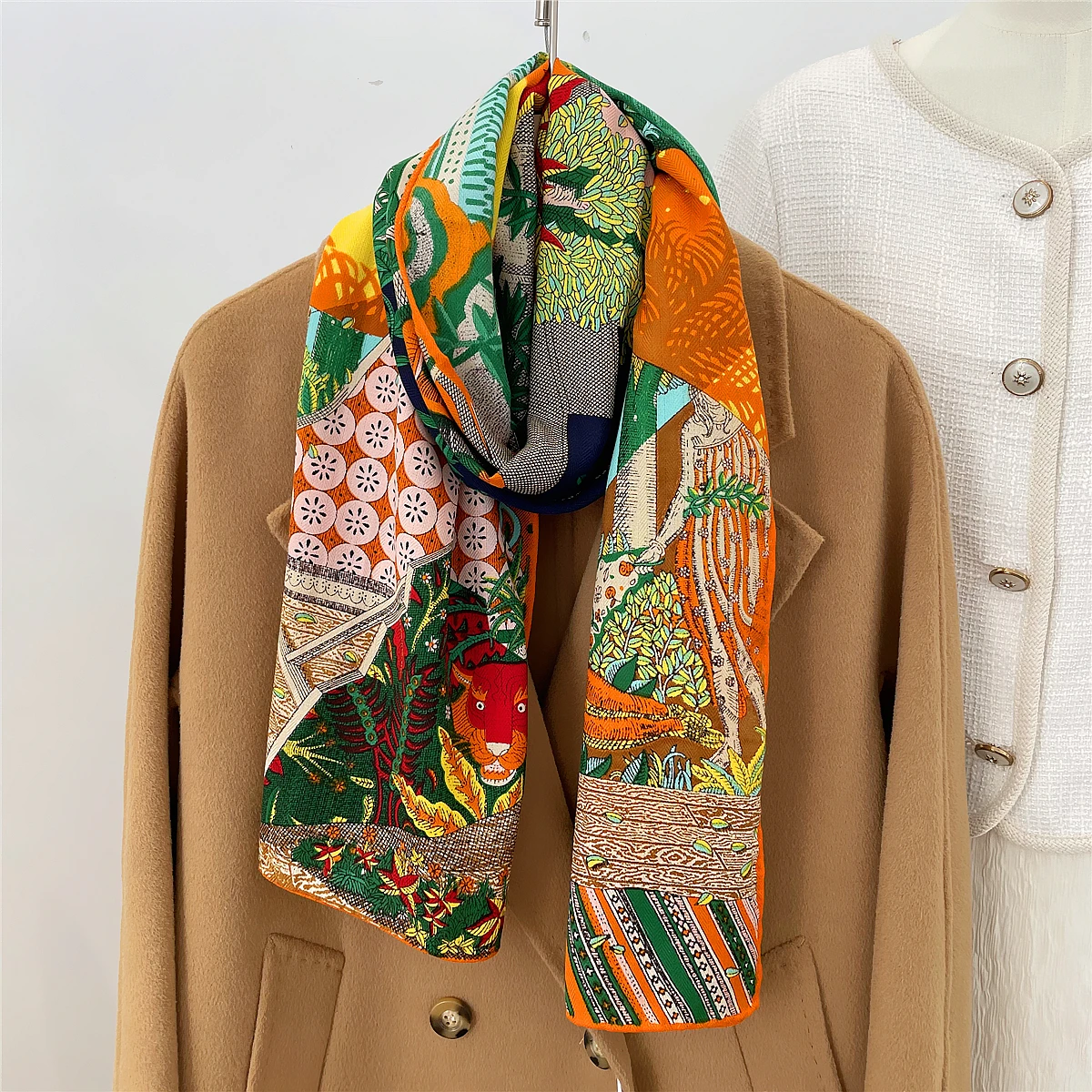 Bufanda de Cachemira de seda gruesa para invierno de 160x33CM, chales enrollados a mano para mujer, bufandas largas con estampado de puntos grandes,
