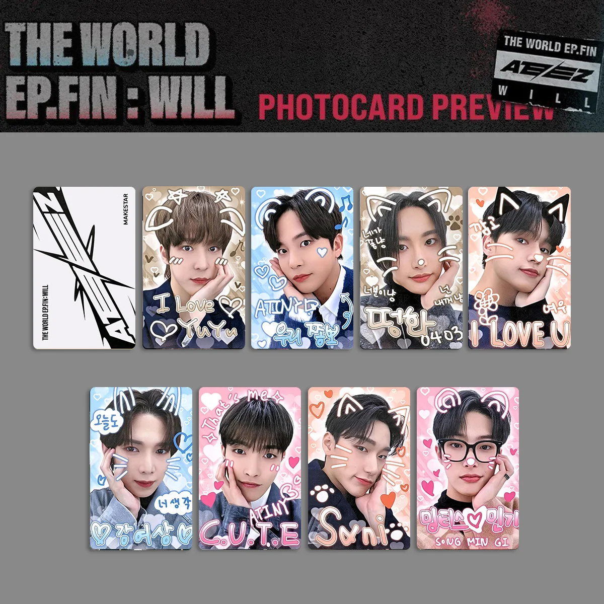 8Pcs/Set KPOP ATEEZ THE WORLD EP.FIN: WILL Album Photocards Mingi