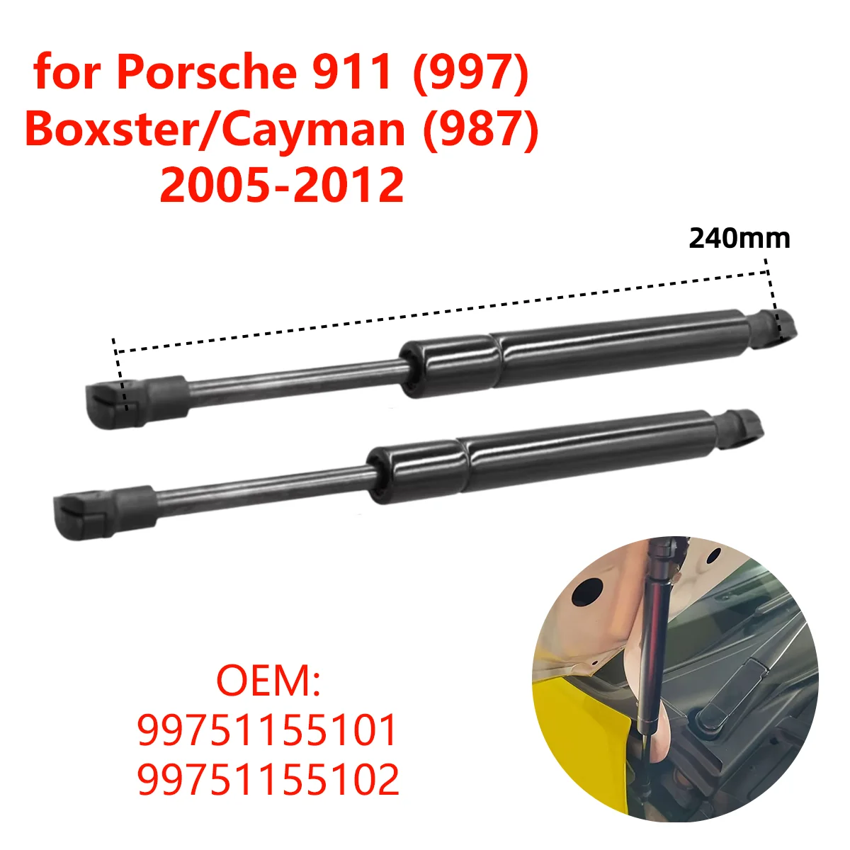 2 Stücke 99751155101 für Porsche 911 997 Boxster Cayman 987 2004-2013 Auto Fronthaube Motorhaube Gasdruckfedern Lift Stützstangen – Detail 8