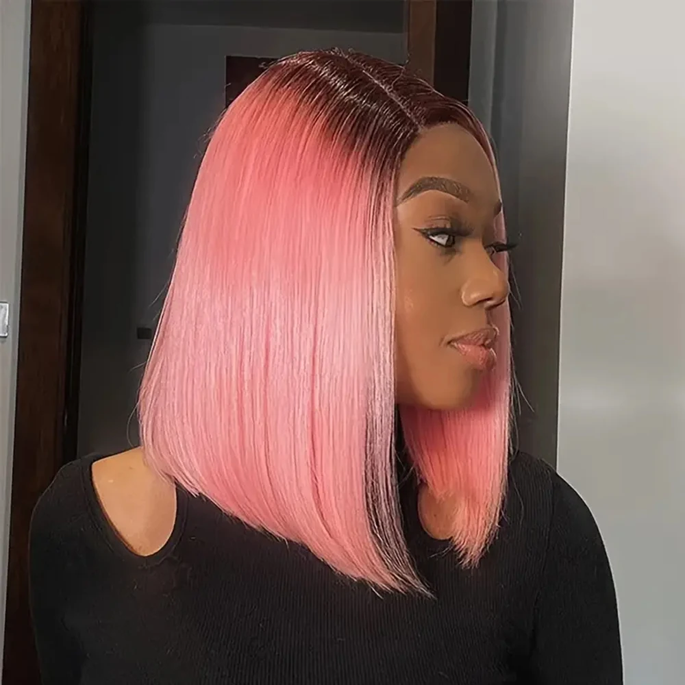 

Pink Bob Wig Human Hair Straight 13X4 Bob Lace Frontal Wigs Human Hair Pre Plucked Brazilian Remy Short Bob Human Hair Wigs 100%