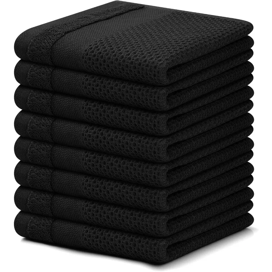 

100 Cotton Dish Cloths 8 Pack 12 x 12 Ihes Waffle Weave Super Soft and Absorbent Dish Towels Quick Drying Dishcloths Black