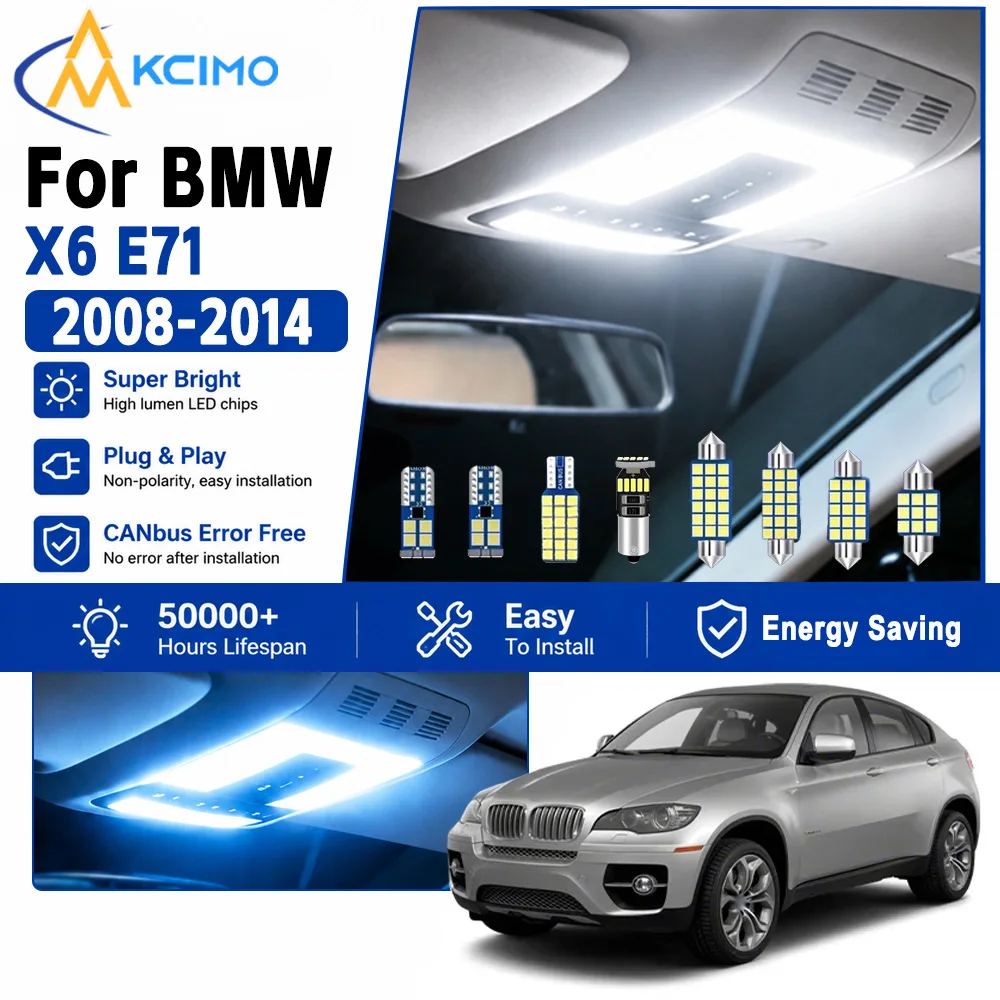 KCIMO 2-Farben-LED-Innenbeleuchtungs-Set für BMW X6 E71 2008-2014 Plug-and-Play Innenraum-Leselampe Deckenleuchte Kartenleuchte Auto-Zubehör