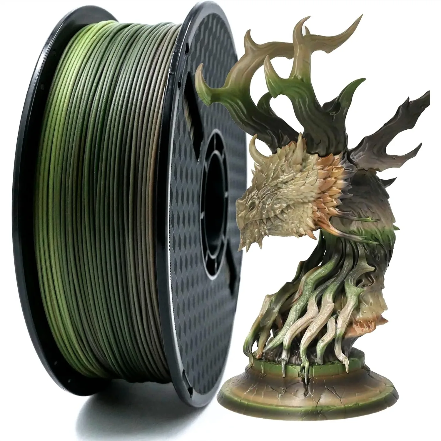 PLA Forest Jungle Military Rainbow Gradient Filament, Glossy Metallic Finish, 1.75mm, 1kg