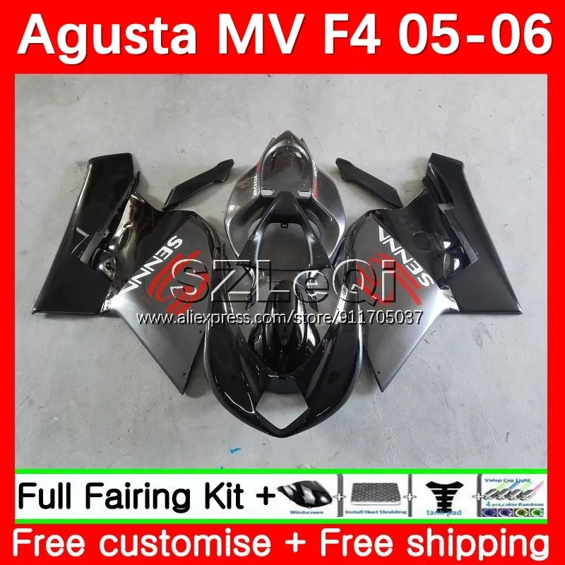 Body + Decal For Agusta MV F4 R312 750S 1000 R 750 1000CC 1000R 05 06 Factory black 20No.1 MVF4 312 1078 1+1 2005 2006 Fairings